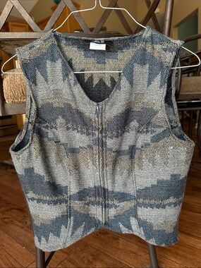 Aztec Patterned Zip-Front Western Woven Vest
